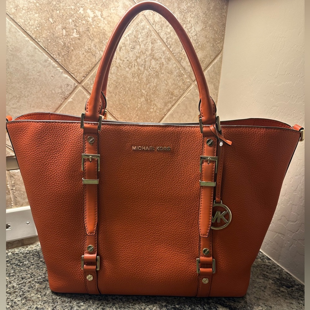 Michael Kors Bedford Legacy Large Leather Grab Tote Burnt Orange NWT